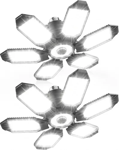Vista 13 de Bombilla LED para garaje AYSEMO de 15000 lm - Luces LED de techo ajustables en 360° con 6+1 paneles deformables, 6500 K de luz diurna, base