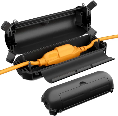 Vista 18 de RESTMO Paquete de 2 fundas compactas para cable de extensión para exteriores, caja impermeable IP44 y funda de seguridad, ideal para proteger