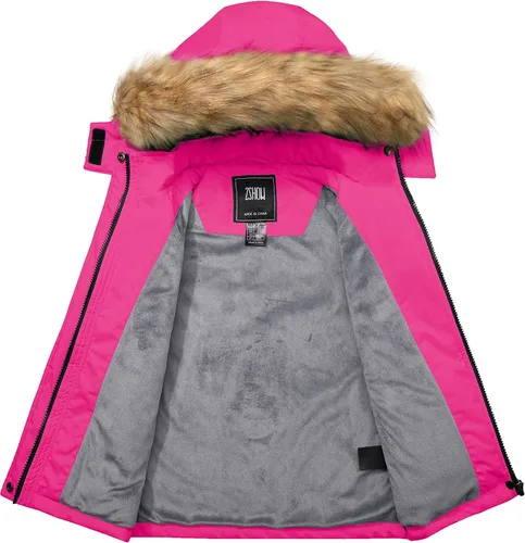 Vista 3 de ZSHOW Chaqueta de esquí impermeable para niñas, abrigo de invierno con forro polar cálido acolchado grueso