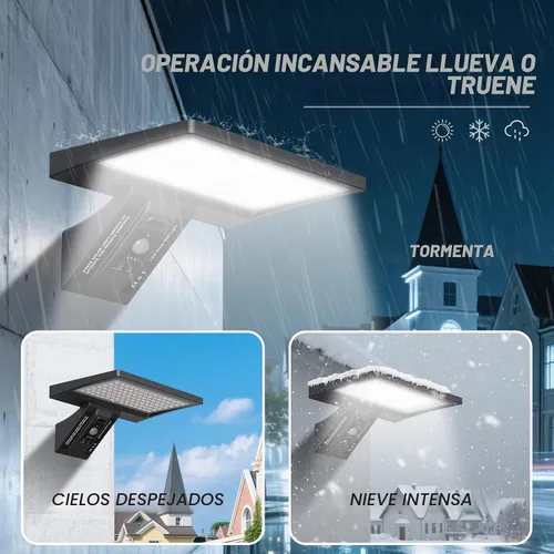 Vista 2 de Luces solares al aire libre con sensor de movimiento - Luz de pared de 4 modos con control remoto, 1050LM IP65 impermeable, lámpara de seguridad