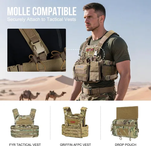 Vista 3 de ONETIGRIS Chest Rig, Dangler Pouch for Hunting Shooting Hiking MOLLE Chest Rigs Tactical Chest Rig with Utility Admin Pouch