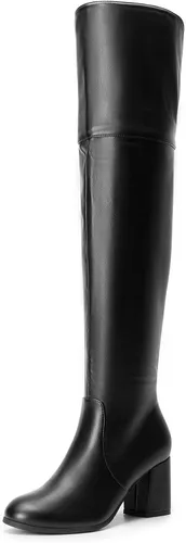 Vista 6 de Botas mosqueteras por encima de la rodilla Dream Pairs para mujer, con tacón grueso Negro