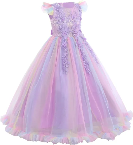 Vista 3 de IBTOM Castle Vestido de niña de flores para boda, de tul, largo hasta el suelo, princesa, formal, vestido de graduación, fiesta, desfile, baile