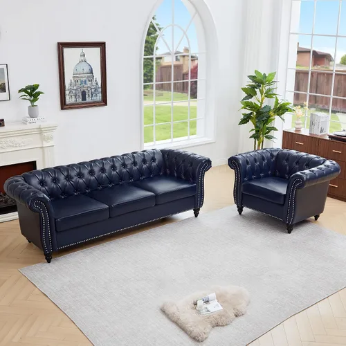 Vista 24 de QHITTY Juego de 2 piezas para sala de estar, Sofá Seccional Chesterfield Silla Contemporáneo Tapizado de Terciopelo Loveseat Juego de Sofás