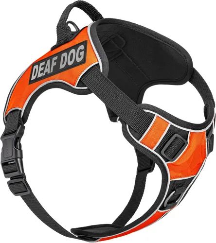 Vista 13 de Dogline Quest - Arnés para perro sordo sin tirones con parches reflectantes extraíbles y reflectantes, suave y cómodo, chaleco para perro con Negro