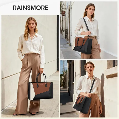 Vista 2 de RAINSMORE Bolsa de mano para laptop para mujer, 15.6 pulgadas, bolsas de trabajo grandes para mujeres, impermeables, para negocios, oficina