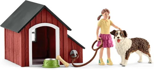Vista 6 de Schleich Farm World - 5 juguetes de animales para perreras para niños con figura de perro y casa para perros, niños a partir de 3 años
