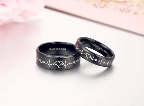 Vista 3 de Global Jewelry Anillos de latido de corazón para parejas I Love You More I Love You Most a juego de anillos de promesa para él y ella con caja