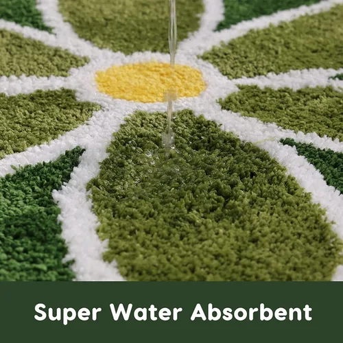 Vista 4 de TRUEDAYS Alfombra de baño de flores verdes para suelo de baño, pequeña alfombra de baño antideslizante de absorción de agua, alfombra de baño ultra