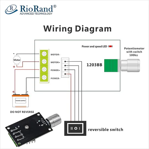 Vista 3 de RioRand Pequeño controlador de velocidad de motor PWM DC - para motores de engranajes de bajo voltaje de 6 V, 12 V, 24 V, 28 V, 3 A, 80 W