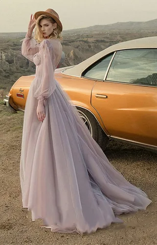 Vista 3 de 2021 - Vestido de noche sin espalda de manga larga formal