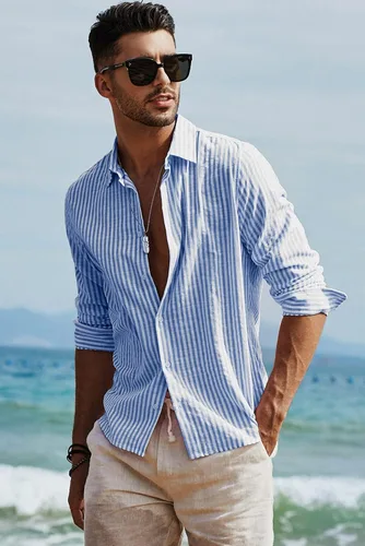 Vista 5 de JMIERR Camisas de vestir de algodón con botones y estilo casual para hombre