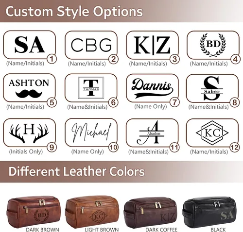 Vista 8 de Neceser de Cuero Personalizado para Hombres, Kit de Viaje Dopp Grabado Personalizado, Regalo de Iniciales de Nombre Personalizado para Padrinos
