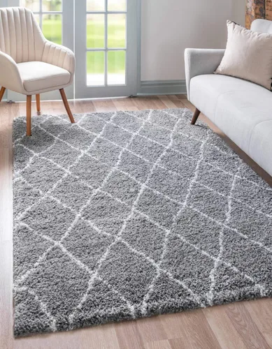 Vista 15 de Unique Loom Rabat Shag Collection - Alfombra de área con enrejado (2 pies 2 pulgadas x 3 pies 1 pulgada, rectangular, marfil puro/gris)
