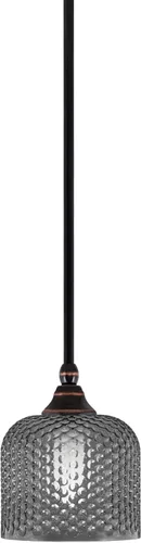 Vista 227 de Toltec Lighting Tallo Colgado Mini colgante, acabado de cobre negro, 3.5" cuadrado humo burbuja vidrio