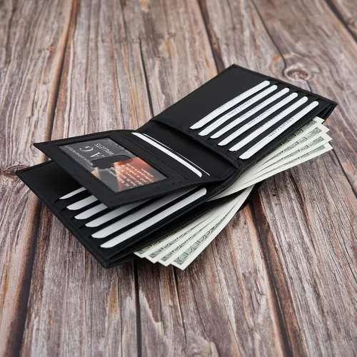 Vista 4 de AG Wallets Cartera de identificación extraíble de cuero de vaca auténtica para hombre, Negro -, Billetera plegable