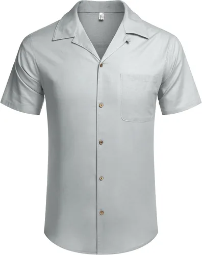 Vista 2 de COOFANDY - Camisas hawaianas de algodón y lino, florales, tropicales, con botones para hombre