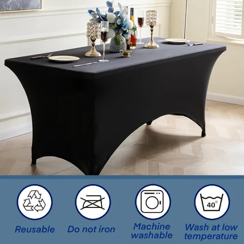 Vista 5 de Fundas de Mesa de Spandex Negro para Mesas de 6 Pies - Protector de Mantel Rectangular Universal Ajustado Elástico de 6 Pies, Lavable y Resistente a