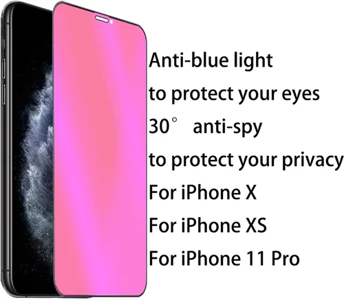 Vista 9 de Paquete de 2 Vidrio Templado Privacidad Anti-Luz Azul Compatible con iPhone X/iPhone XS/iPhone 11 Pro Espejo Protector de Pantalla Anti-Espía