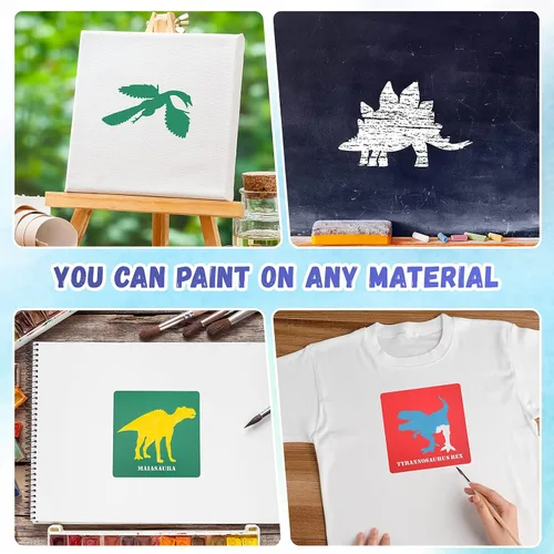 Vista 3 de 20 plantillas de dinosaurios para acera, plantillas coloridas translúcidas de dinosaurios para niños, plantilla de pintura en aerosol de animales