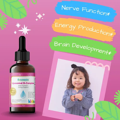 Vista 3 de Nuvamin - Gotas de complejo B liposomal líquido para niños, bebés y adultos, 2 onzas líquidas (2.0 fl oz), 120 porciones diarias. B1, B2, B3, B5