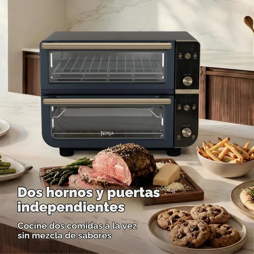 Vista 2 de Ninja Double Oven Pro Smart XL - Horno de encimera y freidora de aire Capacidad de 30.2 cuartos de galón 12 en 1 con acabado inteligente