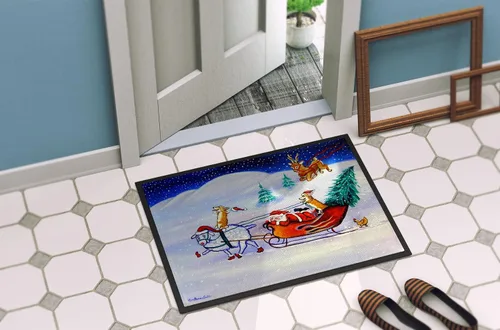 Vista 4 de Caroline's Treasures 7442MAT Corgi Highhacked - Felpudo de trineo de Papá Noel de 18 x 27 pulgadas, para interiores y exteriores, para entrada