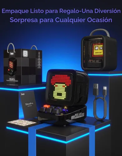 Vista 10 de Divoom Ditoo - Altavoz Bluetooth retro de arte pixelado con pantalla frontal de 16X16 LED controlada por aplicación (color negro)