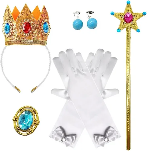 Vista 10 de Disfraz de Miércoles para Niñas Accesorios de Disfraz para Niñas Miércoles Guantes Tiara Corona Collar Varita Aretes Pulsera Anillo Niños Halloween