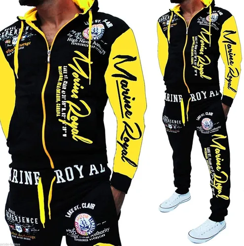 Vista 4 de HHGKED Conjunto de sudadera casual con capucha y cremallera completa con cintura elástica para hombre
