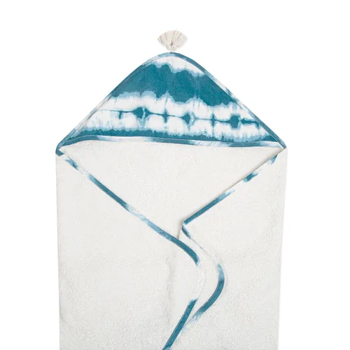 Vista 5 de Crane Baby Toalla, Toalla con capucha para niños y niñas, teñido anudado crema y azul, 30 pulgadas de ancho x 30 pulgadas de alto