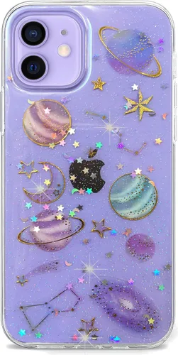 Vista 36 de Abbery - Funda diseñada para iPhone 12/12 Pro con purpurina, transparente y linda con diseño de mariposa, correa para la muñeca, brillante