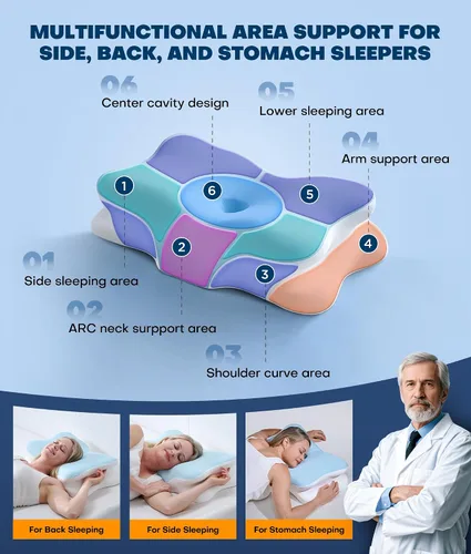 Vista 10 de Almohada cervical para el cuello 5 veces para aliviar el dolor, almohada ortopédica refrescante para dormir, almohadas de espuma viscoelástica