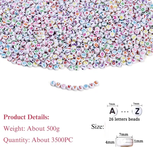 Vista 2 de XIANNVXI 3500 cuentas de letras blancas para pulseras, cuentas acrílicas coloridas para hacer joyas (cuentas blancas y mixtas)