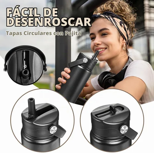 Vista 4 de Insulated Water Bottle with Lid & Boot & Stickers, 32 oz Negro