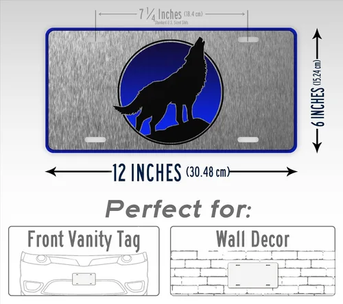 Vista 2 de Placa de matrícula de lobo coyote aullando placa de aluminio Lobo azul etiqueta automática