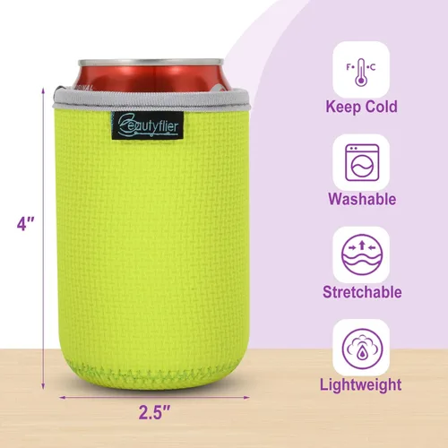 Vista 3 de Beautyflier Paquete de 8 fundas aislantes antideslizantes de neopreno en relieve regular de 12 onzas para latas de cerveza de 0.118 in de grosor