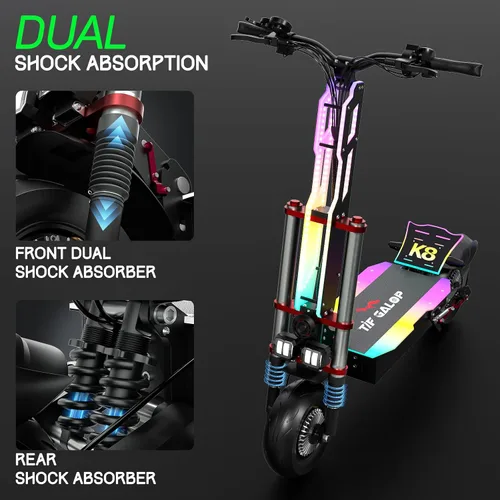 Vista 6 de Electric Scooter Adult K8 6000w Dual Motor, Max Speed 50MPH Range 70 Miles, 12 Inch Street Tires Commuter Dual Suspension E-Scooter with Seat and
