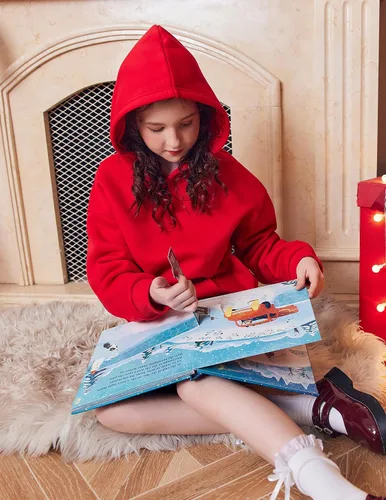 Vista 8 de Arshiner Sudaderas con Capucha de Gran Tamaño para Niñas Sudaderas Pullover de Forro Polar Conjuntos Casuales de Moda para Niños Ropa de Otoño Rojo