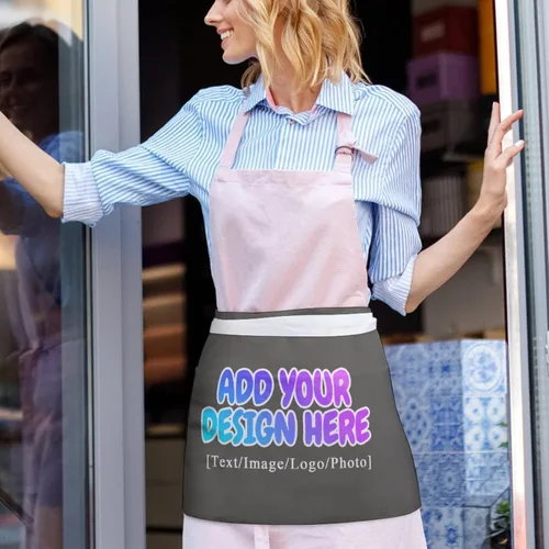 Vista 204 de AXKEUDO Delantal personalizado con bolsillos, delantales de cintura para camarera para cocinar en casa, restaurante, servir trabajo