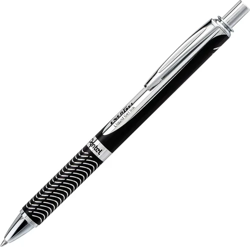Vista 2 de Pentel Energel 0.7mm Alloy RT Bolígrafos retráctiles de gel con tinta - Paquete de 3 - Barriles metálicos de color negro, plateado y aguamarina