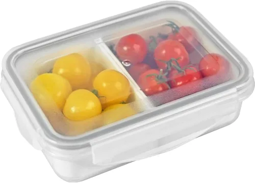 Vista 14 de Recipiente para alimentos con 2 compartimentos, color verde, 2 tazas (16.2 fl oz) Recipientes para aperitivos, compartimentos extraíbles, tapas