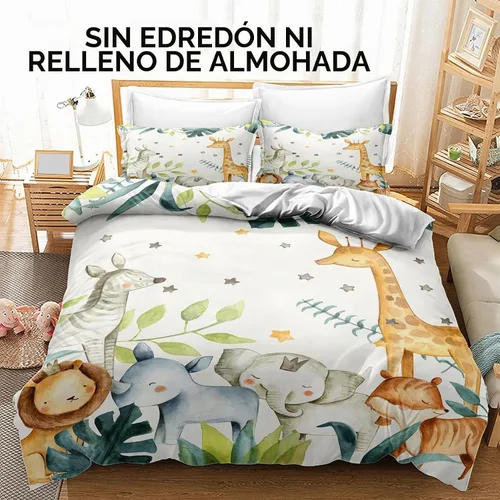 Vista 4 de Aniamal - Juego de funda de edredón para niños, funda de edredón de dibujos animados, 3 piezas, funda de edredón de microfibra lavada ultrasuave