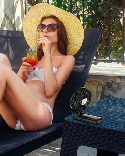 Vista 6 de Mini ventilador portátil de mano, dispositivo personal pequeño de enfriamiento de 6 a 15 horas, ventilador de escritorio plegable 180 con 4 Negro
