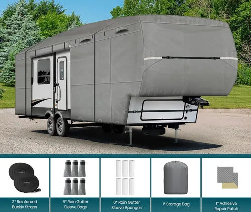 Vista 7 de Cubierta para RV de 5ª Rueda 26' - 29' Anti-UV Cubierta Duradera para Caravana 7 Capas Superiores con Algodón Transpirable, Impermeable con 2 Piezas