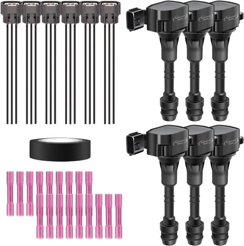 Vista 38 de Juego de 4 bobinas de encendido y arnés de cableado con conector pigtail compatible con Accord Odyssey Acura Saturn 3.0L 3.2L 3.5L V6 C1221 UF242
