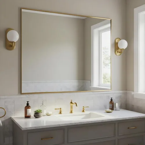 Vista 37 de 24x24 Inch Black Bathroom Mirror for Wall, Aluminum Frame Rectangle Rectangular Vanity Mirror, Modern Large for Bedroom, Living Room, Horizontal or
