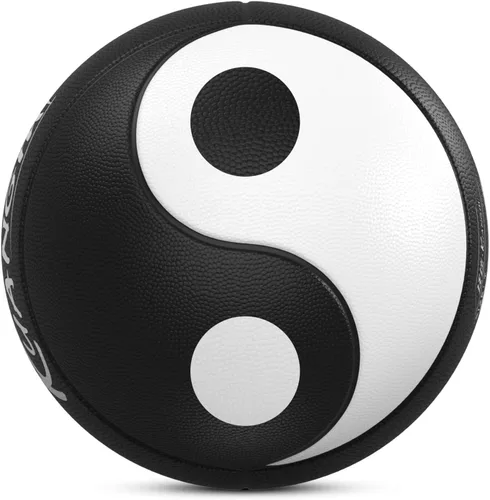 Vista 7 de Kuangmi Yin Yang Basketball, Official Size 7(29.5"), Unique Tai Chi Shaped Medium Tire, for Indoor & Outdoor Negro y dorado