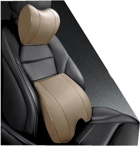 Vista 2 de Almohada lumbar de espuma viscoelástica y piel sintética – Almohada de apoyo de espalda media/baja del coche – Adecuado para asientos de coche Beige
