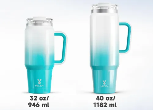Vista 8 de Meoky Vaso de 40 onzas con asa y pajita, vaso aislado con tapa y popote, taza de viaje de acero inoxidable, mantiene el frío durante 34 horas, 100%